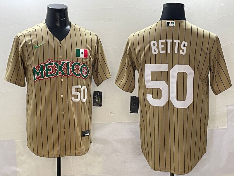 Men Mexico #50 Betts Brown Stripe Joint Name 2025 Nike MLB Jersey style 3
